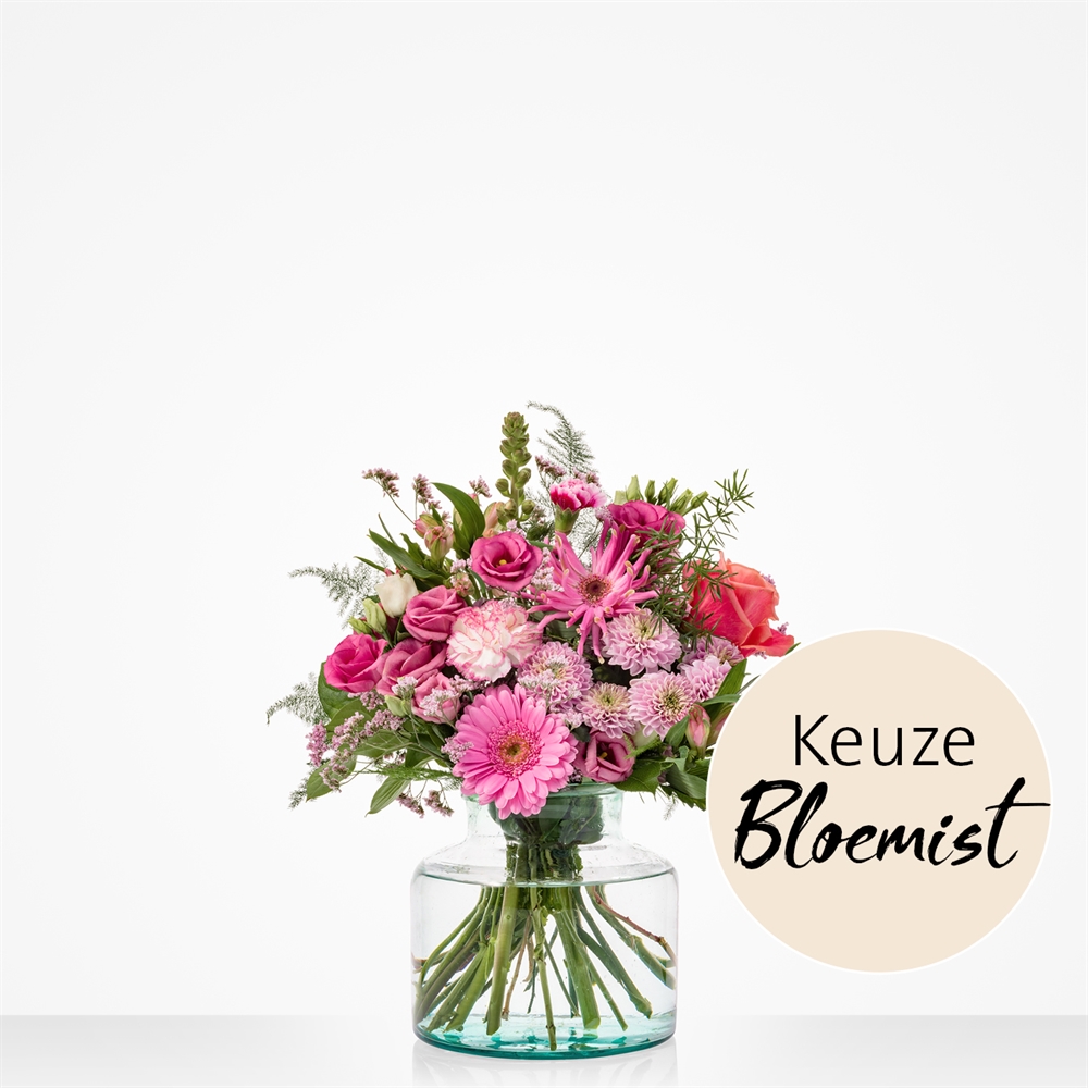 Rond boeket roze - Keuze bloemist